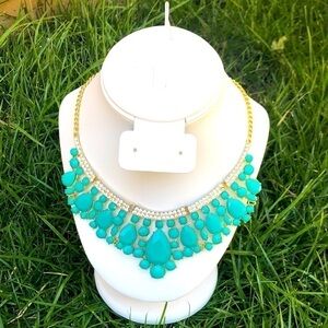 Turquoise gemstone rhinestone necklace